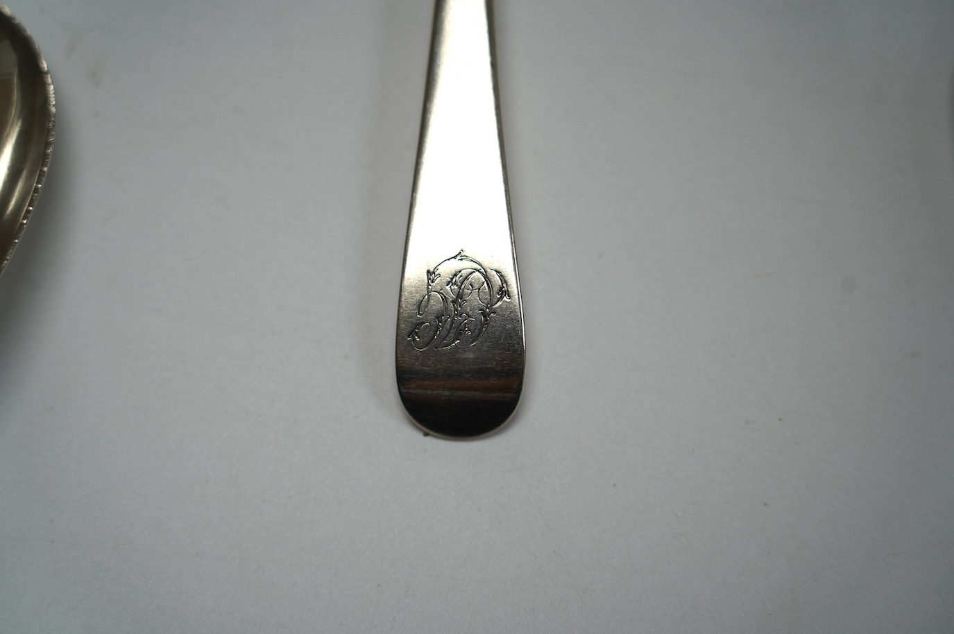 Six assorted 18th/19th century silver tablespoons, including pair of fiddle pattern by Jonathan Hayne, London, 1830 and Irish Old English pattern, Cristopher Skinner, Dublin, 1759, 13.1oz. Condition - fair